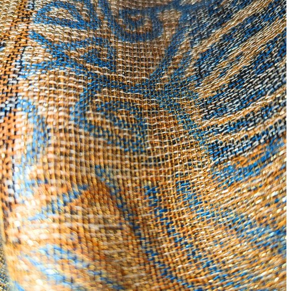 Paisley Gold Metallic Blue Yellow Pashmina Scarf - Picture 9 of 10